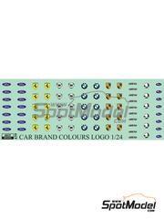 Reji Model: Logotypes 1/24 scale - Car brand logos, Ford, Ferrari, Lancia, BMW, Porsche, Fiat, �koda, Subaru - water slide decals