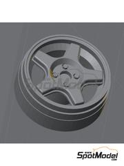Reji Model: Llantas escala 1/24 - Revolution RFX para Peugeot 205 GTI Rally - piezas impresas en 3D - para la referencia de Decalcas DCL-DEC086, o la referencia de Heller 82705 - 4 unidades
