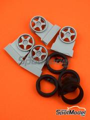 Reji Model: Rims and tyres set 1/24 scale - Enkei 5 spokes for Lancer Evo III, IV, V and VI - resin parts and rubber parts - for Hasegawa references 20310, 20365, 20386, hsg20386, 20395, 20407, 20435, 20480, CR-22,  CR-112,  CR-113,  CR-114,  CR-121,  CR-129, 20510, 20547, 20560, 20593, 20608, 20625, HAS-20625, 20666, 20712, 20726, 25020, 25021, 25022, 25023, CR-23, 25072, CR-112, 25073, 25074, 25081, 25089, HASCR-23 and 25023 - 4 units