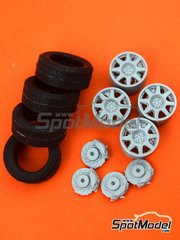 Reji Model: Set de llantas y neumticos escala 1/24 - Speedline de 5 tuercas y 8 radios con neumticos de tierra  - piezas de resina y piezas de goma - 4 unidades