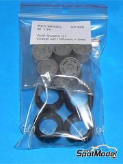 Reji Model: Gravel conversion set 1/24 scale - Audi Quattro Sport S1 - resin parts and rubber parts - for Beemax Model Kits references B24017, 103982 and BX24035, or Decalcas reference DCL-DEC016, or Nunu reference PN24023 - 5 units