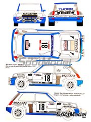 Renaissance Models: Car scale model kit 1/24 scale - Renault 5 Turbo sponsored by Gitanes #18 - Bruno Saby (FR) + Christian 'Tilber' Gilbert (MC) - Tour de Corse 1980 - photo-etched parts, resin parts, rubber parts, turned metal parts, vacuum formed parts, water slide decals and assembly instructions