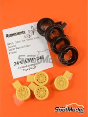 Renaissance Models: Rims and tyres set 1/24 scale - Campagnolo rims for Ferrari Dino 246 GT - resins - for Fujimi references FJ08016, 08212, EM-12, EM-16, FJ08017, EM-17, FJ082677, 08267, EM-37, FJ082745, 08274, EM-42, FJ12300, FJ123004, FJ12419, FJ126234, 12623, RS-101, FJ170077, 17007 and CW-5