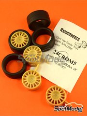 Renaissance Models: Set de llantas y neumticos escala 1/24 - Llanta cromodora de 5 tuercas y 18 pulgadas con neumticos lisos - piezas de resina y piezas de goma - para Subaru y otros coches de rally