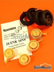 Renaissance Models: Rims and tyres set 1/24 scale - Enkei 16 inches 4 nuts rims and asymmetric tyres set - resin parts and rubber parts - 4 units image