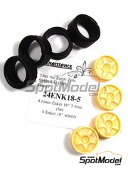 Renaissance Models: Set de llantas y neumticos escala 1/24 - Enkei 18 pulgadas 5 radios con neumaticos de rally - piezas de resina y piezas de goma - 4 unidades