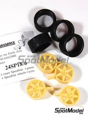 Renaissance Models: Rims and tyres set 1/24 scale - Speedline Rally  18 inches 6 spokes 4 nuts - resin parts and rubber parts - 4 units