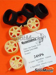 Renaissance Models: Set de llantas y neumticos escala 1/24 - Speedline 18 pulgadas 6 radios 5 tuercas - piezas de resina y piezas de goma - 4 unidades