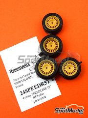 Renaissance Models: Set de llantas y neumticos escala 1/24 - Speedline de 15 pulgadas con neumticos de tierra - piezas de resina y piezas de goma - para la referencia de Heller 80717, o la referencia de Tamiya TAM24027 - 4 unidades