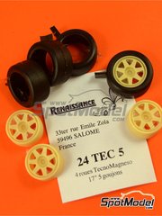 Renaissance Models: Rims and tyres set 1/24 scale - TecnoMagnesio 17 inches 5 nut rims and slicks tyres - resin parts and rubber parts - for nineties rally cars - 4 units