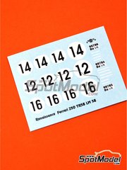 Renaissance Models: Marking / livery 1/43 scale - Ferrari 250 Testa Rossa TR 58 chassis 0728TR #12, 14, 16 1958 - water slide decals - for Renaissance Models references 43-04 and 43/04