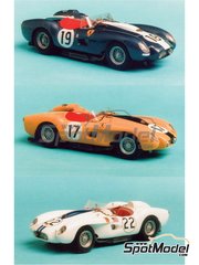 Renaissance Models: Car scale model kit 1/43 scale - Ferrari 250 Testa Rossa TR 57 customer #17, 19, 22 - Alfonso Gomez-Mena (CU) + Piero Drogo (IT), Giancarlo Martini (IT) + Fernand Tavano (FR), Ed Hugus (US) + Anders Frederiksson (SE) - 24 Hours Le Mans 1958 - photo-etched parts, resin parts, rubber parts, turned metal parts, vacuum formed parts, water slide decals, assembly instructions and painting instructions