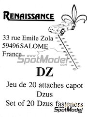 Renaissance Models: Cierres de capot escala 1/43 - Cierres rapidos Dzus - fotograbados - 20 unidades