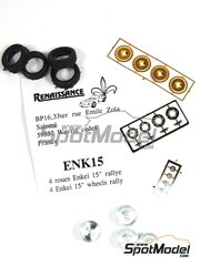 Renaissance Models: Set de llantas y neumticos escala 1/43 - Enkei 15 pulgadas Rally - fotograbados, piezas de goma y piezas de metal torneado - 4 unidades