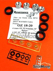 Renaissance Models: Set de llantas y neumticos escala 1/43 - OZ 18 pulgadas 20 radios - fotograbados, piezas de goma y piezas de metal torneado - 4 unidades