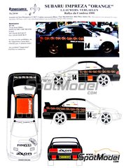 Renaissance Models: Decoracin escala 1/24 - Subaru Impreza Gr.A patrocinado por Orange N 14 - Ludwig Lauwers (BE) + Luc Vergaelen (BE) - Rally Condroz de Blgica - Rallye du Condroz 1999 - piezas de resina, calcas de agua y manual de instrucciones - para las referencias de Hasegawa 20297, 20436, 25017, CR-17, 25063, CR-103, 25068, CR-108, 51151 y CH51