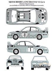 Renaissance Models: Decoracin escala 1/24 - Mitsubishi Lancer Evo VI Grupo A Equipo Marlboro RalliArt N 1 - Tommi Mkinen (FI) + Risto Mannisenmki (FI) - Rally de Australia 1999 - calcas de agua y manual de instrucciones - para la referencia de Tamiya TAM24220