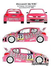 Renaissance Models: Marking / livery 1/24 scale - Peugeot 206 WRC sponsored by Bastos #23 - Kris Princen (BE) + Dany Colebunders (BE) - Catalunya Costa Brava Rally - Rally of Spain 2001 - resin parts, water slide decals, assembly instructions and tobacco sponsor decals - for Tamiya reference TAM24267