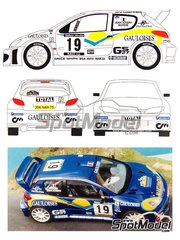 Renaissance Models: Marking / livery 1/24 scale - Peugeot 206 WRC sponsored by Gauloises #19 - Simon Jean-Joseph (FR) + Jacques 'Jack' Boyre (FR) - Catalunya Costa Brava Rally - Rally of Spain 2001 - resin parts, water slide decals, assembly instructions and tobacco sponsor decals - for Tamiya reference TAM24267