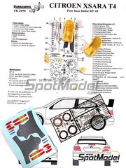 Renaissance Models: Detail up set 1/24 scale - Citroen Xsara T4 WRC 2001 - photo-etched parts, resin parts, turned metal parts, water slide decals and assembly instructions - for Heller references 80751, 80754 and 80769