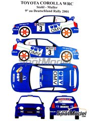 Renaissance Models: Decoracin escala 1/24 - Toyota Corolla WRC patrocinado por OMV N 3 - Manfred Stohl (AT) + Peter Mller (AT) - Rally de Alemania ADAC 2001 - calcas de agua y manual de instrucciones - para kits de Tamiya TAM24047 y TAM24232