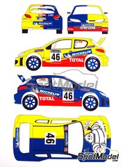 Renaissance Models: Decoracin escala 1/24 - Peugeot 206 WRC Equipo Grifone patrocinado por Michelin N 46 - Valentino Rossi (IT) + Carlo Cassina (IT) - Network Q RAC Rally de Inglaterra  2002 - calcas de agua, manual de instrucciones e instrucciones de pintado - para las referencias de Tamiya TAM24236, TAM24255 y TAM24262