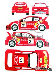 Renaissance Models: Decoracin escala 1/24 - Peugeot 206 WRC patrocinado por Clarion N 21 - Gilles Panizzi (FR) + Herv Panizzi (FR) - Rally de Turquia 2003 - calcas de agua y manual de instrucciones - para la referencia de Tamiya TAM24267
