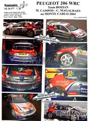Renaissance Models: Decoracin escala 1/24 - Peugeot 206 WRC Equipo Bozian patrocinado por Sendo N 62 - Miguel Campos (PT) + Carlos Magalhes (PT) - Rally de Monte Carlo - Rallye Automobile de Monte-Carlo 2004 - calcas de agua y manual de instrucciones - para la referencia de Tamiya TAM24267