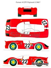 Renaissance Models: Decoracin escala 1/24 - Ferrari 412 P Equipo Scuderia Filipinetti N 22 - Jean Guichet (FR) + Herbert Mller (CH) - 24 Horas de Le Mans 1967 - calcas de agua y manual de instrucciones - para las referencias de Fujimi FJ12104, 2, 2500, FJ12111, 1034, 2800, HR-1034, FJ12351, FJ123516, FJ12357, FJ123707, HR-34, FJ125756, RS-48, FJ125756-SPRUE-A y FJ23073