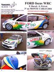 Renaissance Models: Marking / livery 1/24 scale - Ford Focus WRC sponsored by BP #8 - Fran�ois Duval (BE) + St�phane Pr�vot (BE) - Monte Carlo Rally - Rallye Automobile de Monte-Carlo 2004 - water slide decals, assembly instructions and painting instructions - for Hasegawa references 20380, HSG20380, 25034 and CR-34