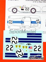 Renaissance Models: Marking / livery 1/24 scale - Ferrari 250 Testa Rossa TR57 0732TR Lucybelle II #22 - Ed Hugus (US) + Ray Erickson (US) - 24 Hours Le Mans 1958 - water slide decals and assembly instructions - for Hasegawa kits