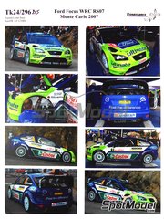 Renaissance Models: Decoracin escala 1/24 - Ford Focus WRC RS07 patrocinado por BP Ultimate N 3, 4 - Marcus Grnholm (FI), Mikko Hirvonen (FI) - Rally de Monte Carlo - Rallye Automobile de Monte-Carlo 2007 - calcas de agua y manual de instrucciones - para la referencia de SimilR SIMILR-121001