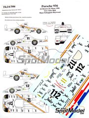 Renaissance Models: Marking / livery 1/24 scale - Porsche 936 sponsored by Jules #11, 12 - Jacques Bernard 'Jacky' Ickx (BE) + Derek Bell (GB), Jochen Mass (DE) + Vern Schuppan (AU) + Hurley Haywood (US) - 24 Hours Le Mans 1981 - water slide decals and assembly instructions - for Tamiya reference TAM24012