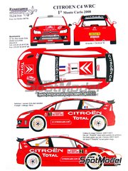 Renaissance Models: Decoracin escala 1/24 - Citroen C4 WRC patrocinado por Total N 1, 2 - Sebastien Loeb (FR) + Daniel Elena (MC), Daniel 'Dani' Sordo (ES) + Marc Mart (ES) - Rally de Monte Carlo - Rallye Automobile de Monte-Carlo 2008 - calcas de agua, manual de instrucciones e instrucciones de pintado - para la referencia de Heller 80756