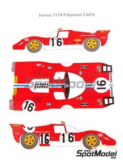 Renaissance Models: Marking / livery 1/24 scale - Ferrari 512S Scuderia Filipinetti Team #16 - Corrado Manfredini (IT) + Gianpiero Moretti (IT) - 24 Hours Le Mans 1970 - water slide decals and assembly instructions - for Fujimi references FJ12385 and FJ123851