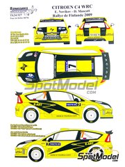 Renaissance Models: Decoracin escala 1/24 - Citroen C4 WRC Equipo Citron Junior  patrocinado por E-Art N 7 - Evgeniy Novikov (RU) + Dale Moscatt (AU) - Neste Rally de Finlandia 2009 - calcas de agua y manual de instrucciones - para la referencia de Heller 80756