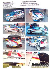 Renaissance Models: Marking / livery 1/24 scale - Ford Fiesta WRC sponsored by Romania #8 - Francois Delecour (FR) + Dominique Savignoni (FR) - Monte Carlo Rally - Rallye Automobile de Monte-Carlo 2012 - water slide decals and assembly instructions - for Belkits kits BEL-003