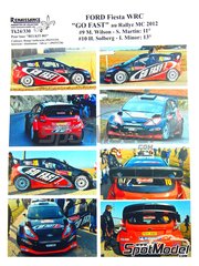 Renaissance Models: Calcas de agua escala 1/24 - Ford Fiesta WRC patrocinado por Go Fast! N� 9, 10 - Malcolm Wilson (GB) + Scott Martin (GB), Henning Solberg (NO) + Ilka Minor-Petrasko (AT) - Rally de Monte Carlo - Rallye Automobile de Monte-Carlo 2012 - para kits de Belkits BEL-003