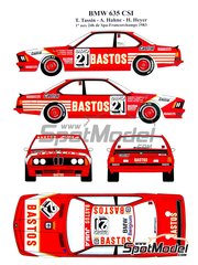 Renaissance Models: Marking / livery 1/24 scale - BMW 635 Csi sponsored by Bastos #21 - Hubert Hahne (DE) + Hans Heyer (DE), Thierry Tassin (BE) - 24 Hours SPA Francorchamps 1983 - water slide decals and assembly instructions - for Tamiya reference TAM24322