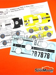 Renaissance Models: Marking / livery 1/24 scale - Ford GT40 Mk II Alan Mann Racing Team #7, 8 - Graham Hill (GB) + Brian Muir (AU), Sir John Whitmore (GB) + Frank Gardner (AU) - 24 Hours Le Mans 1966 - water slide decals and assembly instructions - for Fujimi references FJ12101, HR-1, FJ12125, FJ12129, HR-10, FJ12130, FJ12131, FJ12132, FJ12134, FJ12135, FJ12138, FJ12139, FJ12143, FJ12147, FJ12148, FJ12158, FJ12159, FJ12160, FJ12161, FJ12166, FJ12170, FJ12172, FJ12306, FJ123066, FJ126036, RS-16, FJ126043, RS-32, FJ12605, FJ126050, RS-97, FJ126067 and RS-51