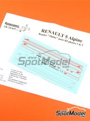 Renaissance Models: Marking / livery 1/24 scale - Renault 5 Alpine - water slide decals and assembly instructions - for ESCI reference 3016, or Italeri references 3651, ITA3651, 3651S, 3652 and 3695 image
