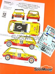 Renaissance Models: Decoracin escala 1/24 - Renault 5 Alpine Grupo 2 Equipo Renault Elf  patrocinado por Calberson N 12, 19 - Guy Frquelin (FR) + Jacques Delaval (FR), Jean Ragnotti (FR) + Jean-Marc Andri (FR) - Rally de Monte Carlo - Rallye Automobile de Monte-Carlo 1978 - calcas de agua, manual de instrucciones e instrucciones de pintado - para la referencia de ESCI 3016, o las referencias de Italeri 3652 y 3695