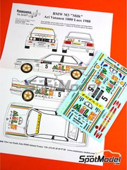 Renaissance Models: Marking / livery 1/24 scale - BMW M3 E30 sponsored by Milk Energy #5 - Ari Vatanen (FI) + Bruno Berglund (SE) - 1000 Lakes Finland Rally 1988 - water slide decals and assembly instructions - for Beemax Model Kits references B24016 and BX24029