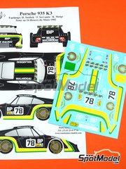 Renaissance Models: Decoracin escala 1/24 - Porsche 935 Kremer K3 Equipo Cooke Racing patrocinado por BP Malardeau N 78 - Dany Snobek (FR) + Franois Servanin (FR) + Ren Metge (FR) - 24 Horas de Le Mans 1982 - calcas de agua y manual de instrucciones - para las referencias de Nunu PN24006 y PN24029