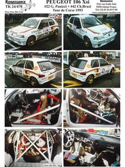 Renaissance Models: Marking / livery 1/24 scale - Peugeot 106 Xsi Peugeot Sport Team #22, 42 - Gilles Panizzi (FR) + Herv&eacute; Panizzi (FR), Christian Bruzi (FR) + Jean-Jacques Pages (FR) - Tour de Corse 1993 - water slide decals and assembly instructions - for Hachette Collections diecast image