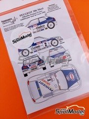 Renaissance Models: Decoracin escala 1/24 - Peugeot 306 Maxi Evo1 Equipo Peugeot Sport N 2, 7, 10 - Francois Delecour (FR) + Daniel Grataloup (FR), Gilles Panizzi (FR) + Herv Panizzi (FR), Francois Chatriot (FR) + Dominique Savignoni (FR) - Tour de Corse Rally de Francia 1996 - calcas de agua - para la referencia de Nunu PN24009