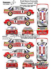 Renaissance Models: Decoracin escala 1/24 - Ford Sierra Cosworth 4x4 Grupo A Equipo RAS Sport patrocinado por Bastos Castrol N 3, 6 - Bernard Bguin (FR) + Jean-Marc Andri (FR), Patrick Snijers (BE) + Dany Colebunders (BE) - Rally 24 Horas de Ypres, Rallye Critrium des Cvennes 1991 - calcas de agua, instrucciones de colocacin y calcas de sponsors de tabaco - para las referencias de D.Modelkits DM-K001 y DM-K002