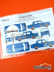 Renaissance Models: Marking / livery 1/43 scale - Renault 8 Gordini #83, 89, 116 - Pierre Orsini (FR) + Jean-Baptiste Canonici (FR) - Monte Carlo Rally - Rallye Automobile de Monte-Carlo, Tour de Corse 1965, 1966, 1967, 1968, 1969 and 1970 - water slide decals and placement instructions