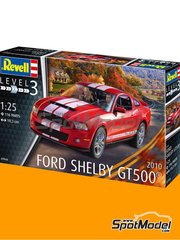 Revell: Car scale model kit 1/25 scale - Shelby GT500 2010 - plastic parts, rubber parts, water slide decals, assembly instructions and painting instructions image