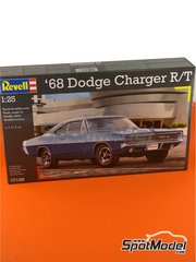 Revell: Car scale model kit 1/25 scale - Dodge Charger R/T 1968 - plastic parts, water slide decals and assembly instructions image
